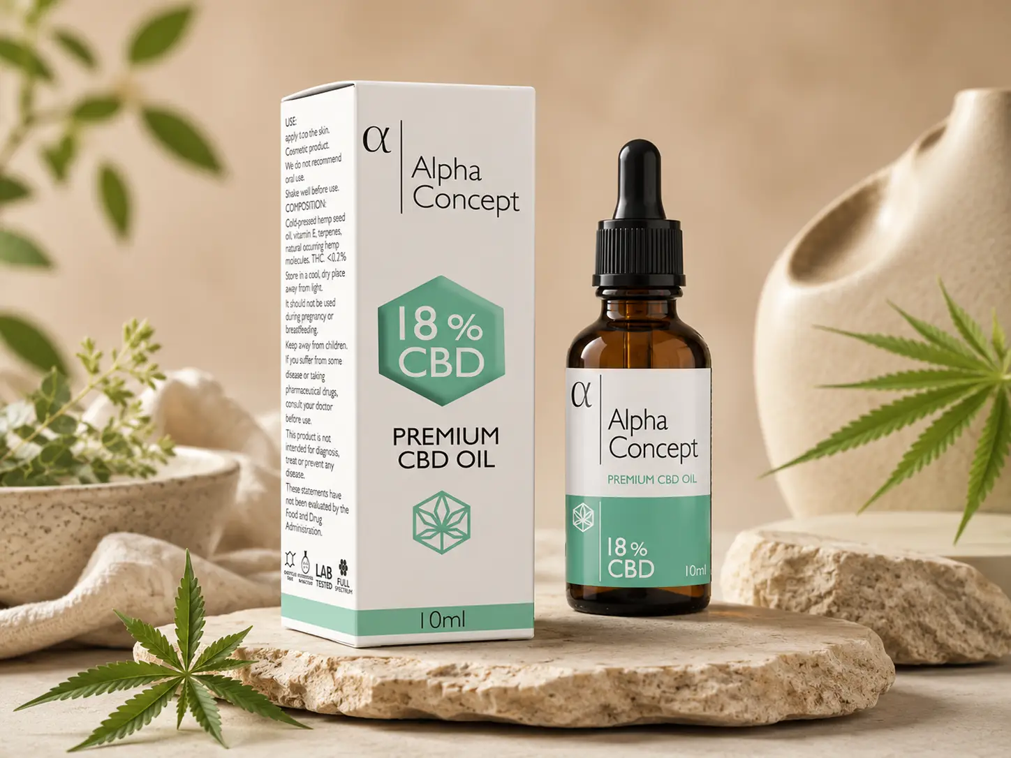 Alpha Concept premium CBD ulje 18% s pakovanjem, proizvedeno i testirano u EU